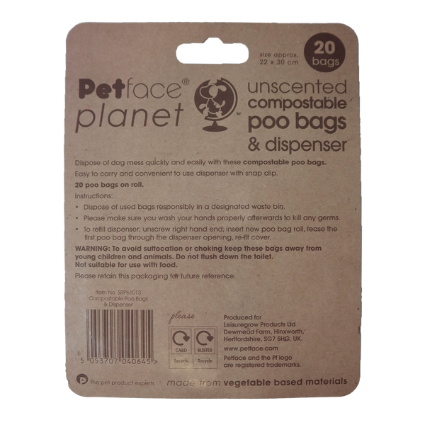 Petface Planet Unscented Compostable Poo Bags & Dispenser