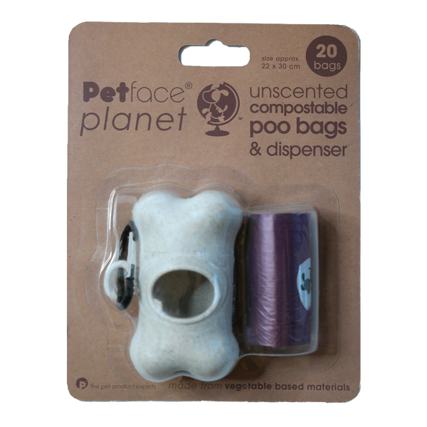 Petface Planet Unscented Compostable Poo Bags & Dispenser